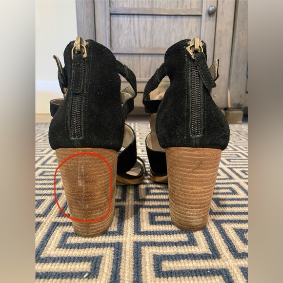 Black Chunky Heel Suede Sandals - Picture 9 of 9